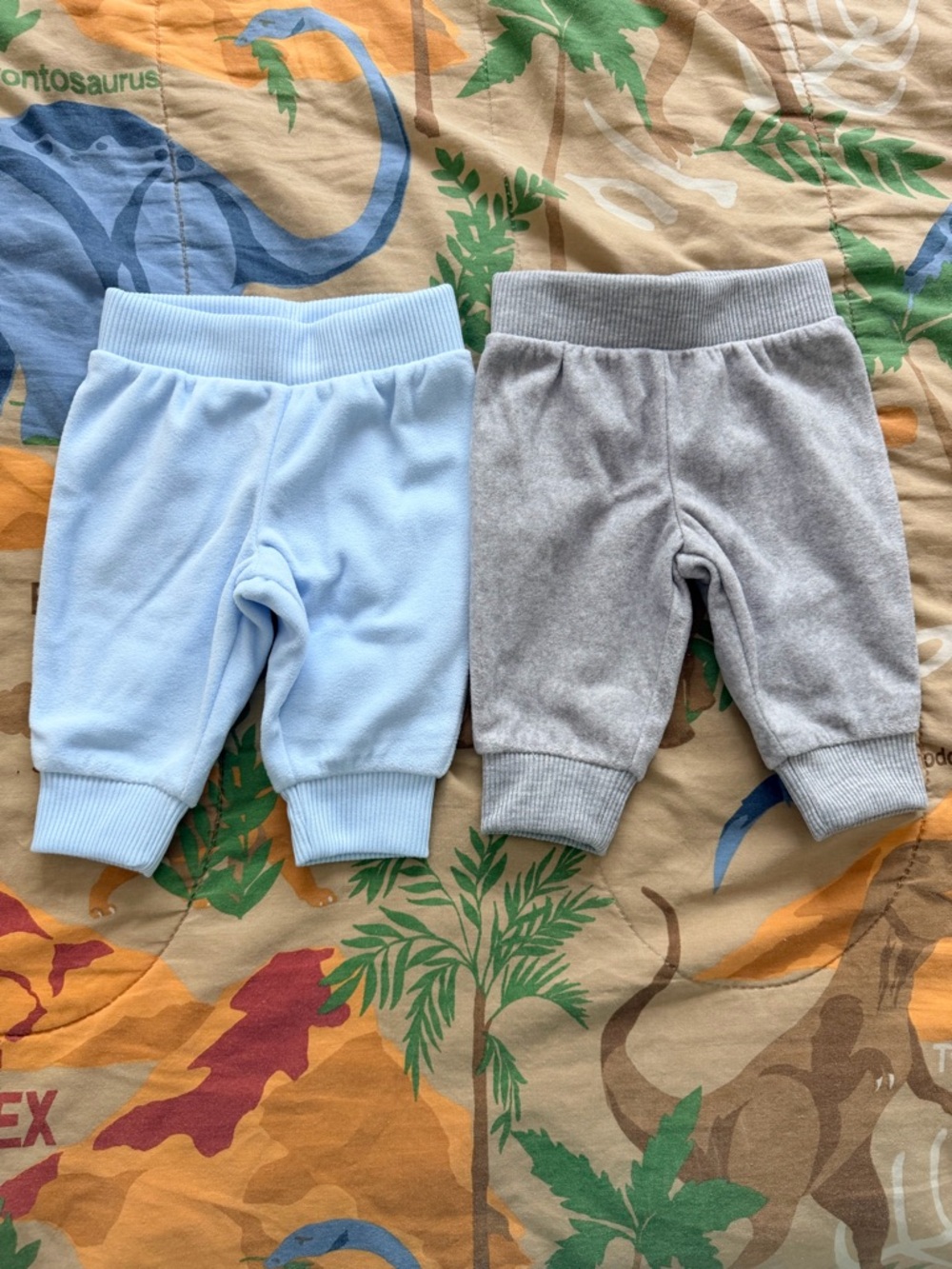 Baby Cotton Blend Jogger Pants - Light Blue and Gray